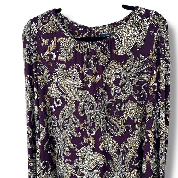 Tommy Hilfiger NWOT Plum Purple Paisley Print Pullover Long Sleeve Midi Dress - Picture 3 of 7